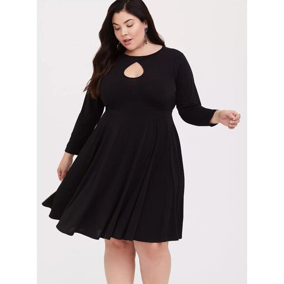 NWT Black Studio Knit Keyhole Skater Dress Fit N Flare Plus Size 4X Stretch - Picture 1 of 12